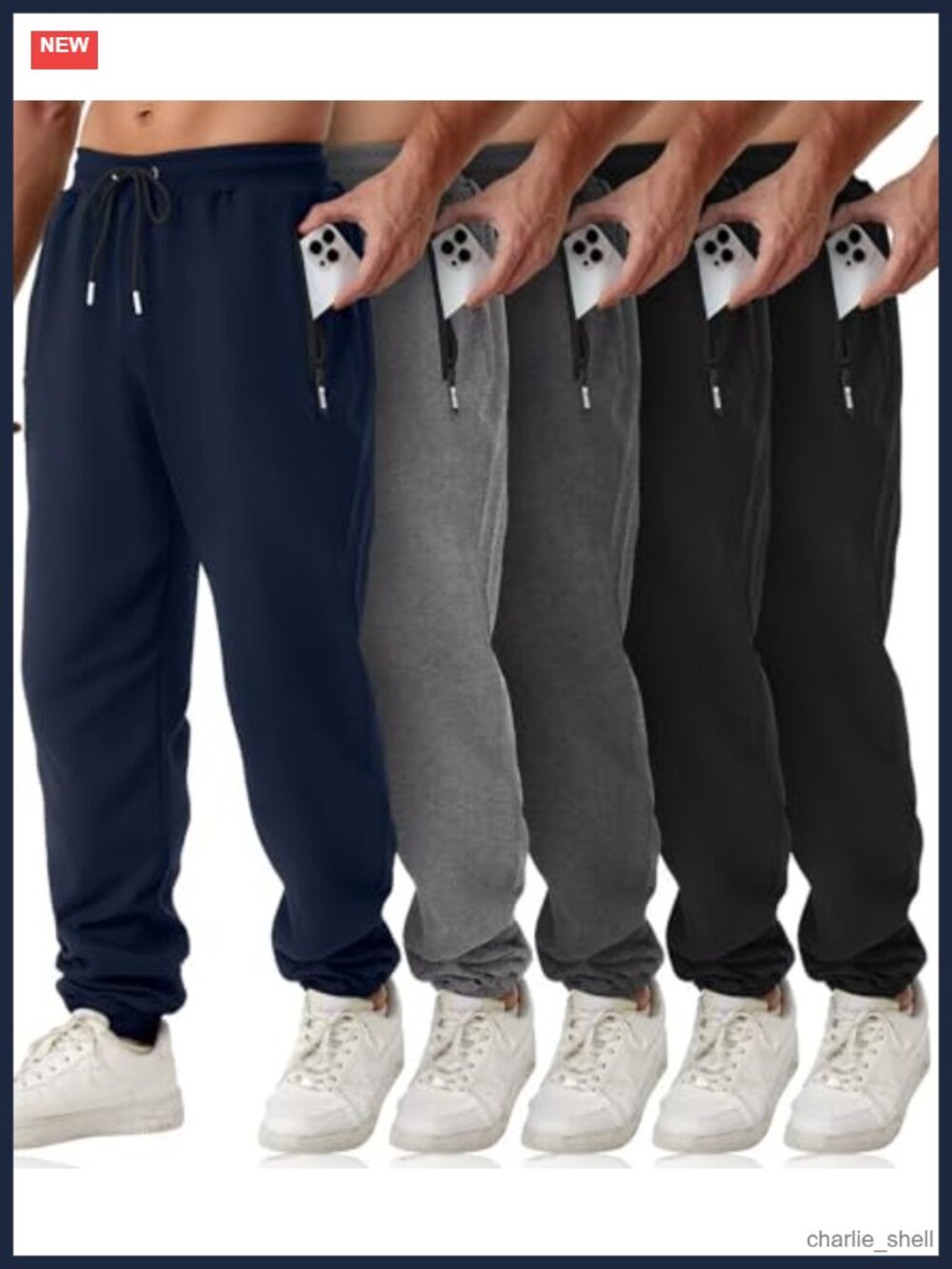 Men's Sweatpants with Zipper Pockets, 5 Pack Athletic Joggers, Tapered,